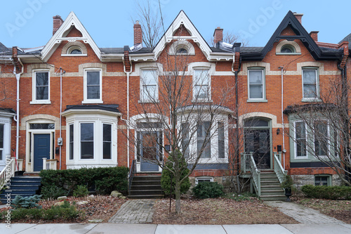 Photography Street of old brick houses with gables
