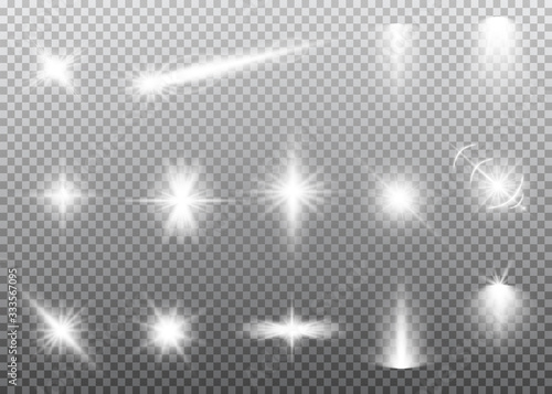 Set of flashes  Lights and Sparkles on a transparent background. Bright gold flashes and glares. Abstract golden lights isolated Bright rays of light. Glowing lines. Vector illustration eps 10.