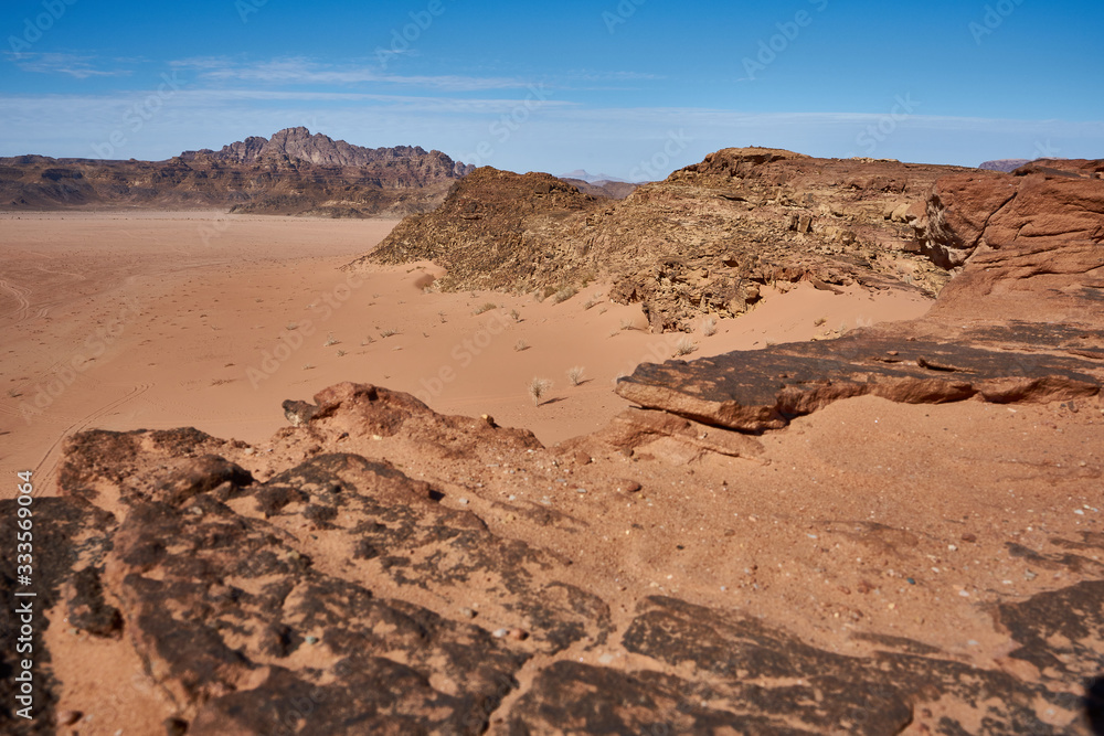 Panoramic of the desert of Wadi Rum, Jordan
