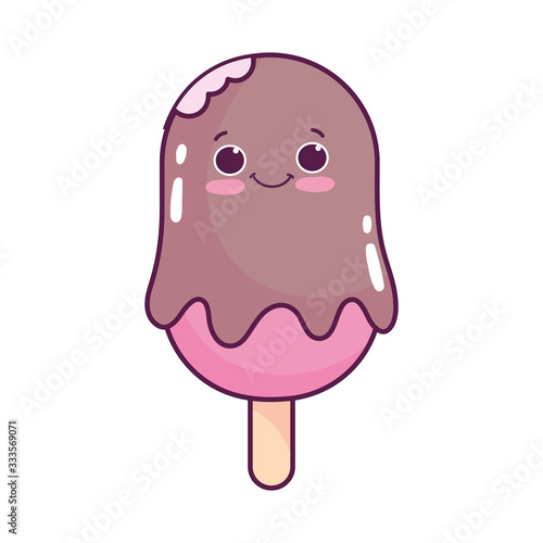 cute food ice cream in stick sweet dessert kawaii cartoon isolated design