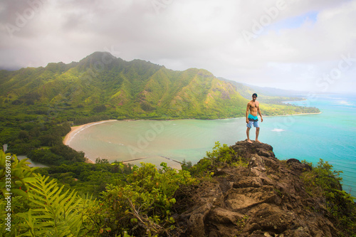 Hawaiian Hiking in the Mountains above the Ocean