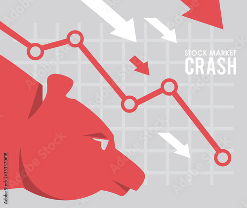 stock market crash with arrows down and bear