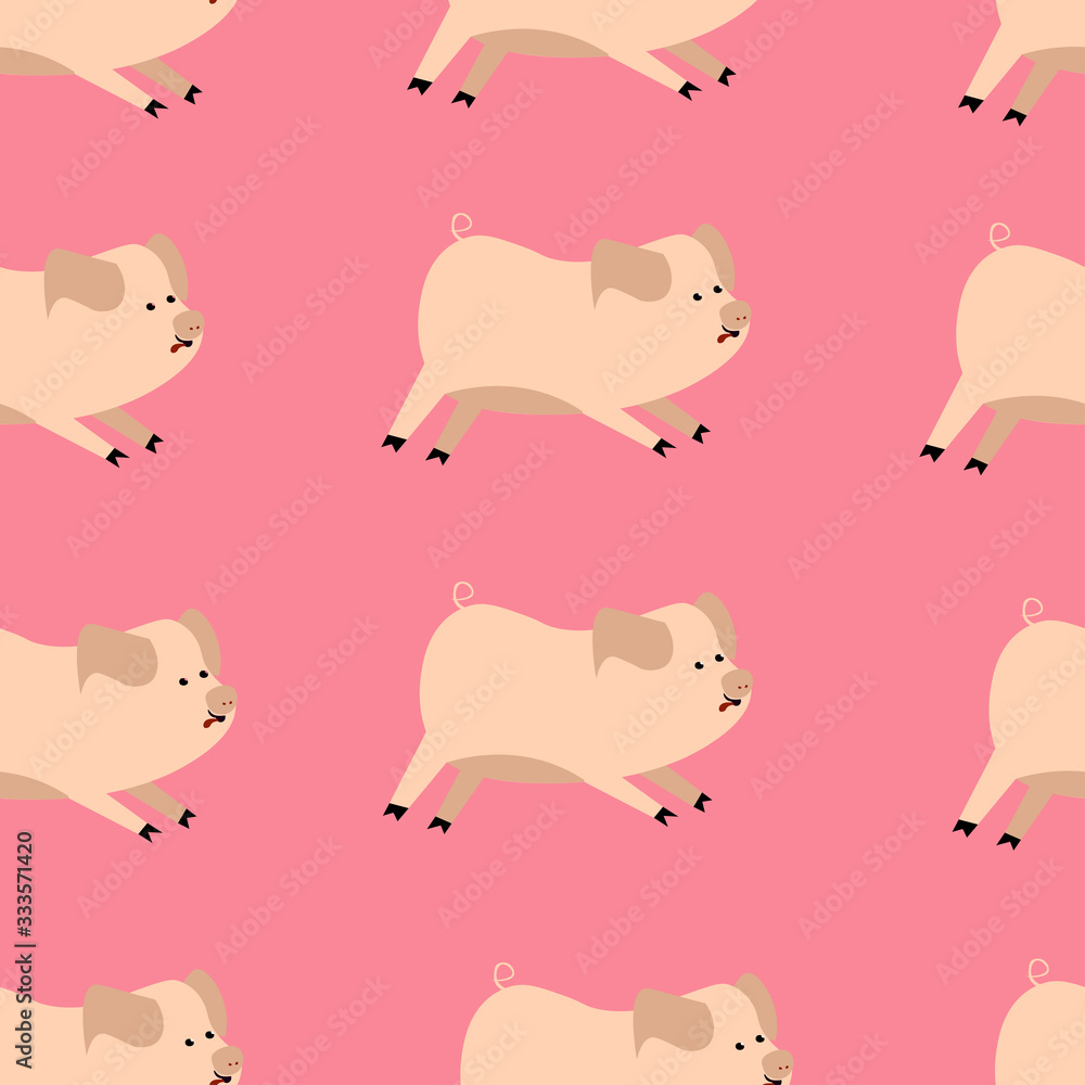 Seamless pattern of cute mini pigs on a soft background