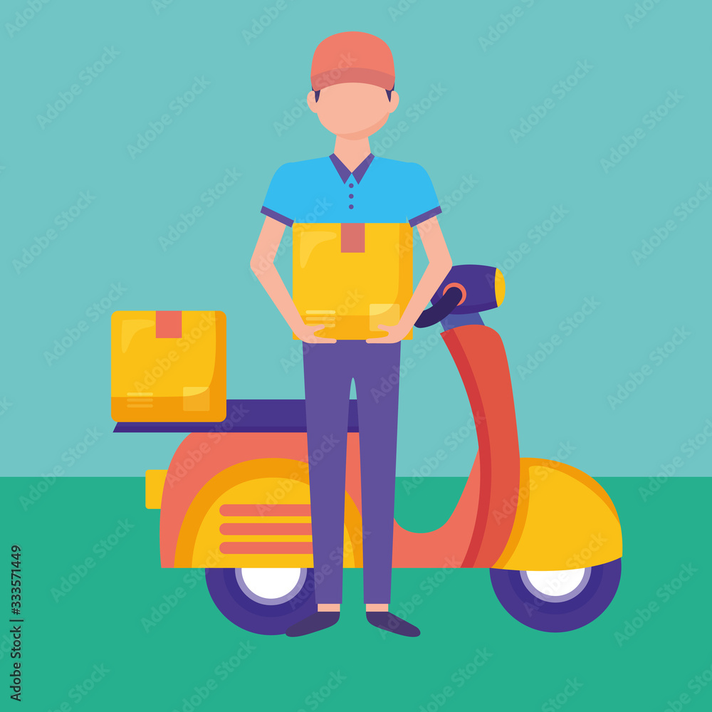 logistic delivery service with courier and motorcycle