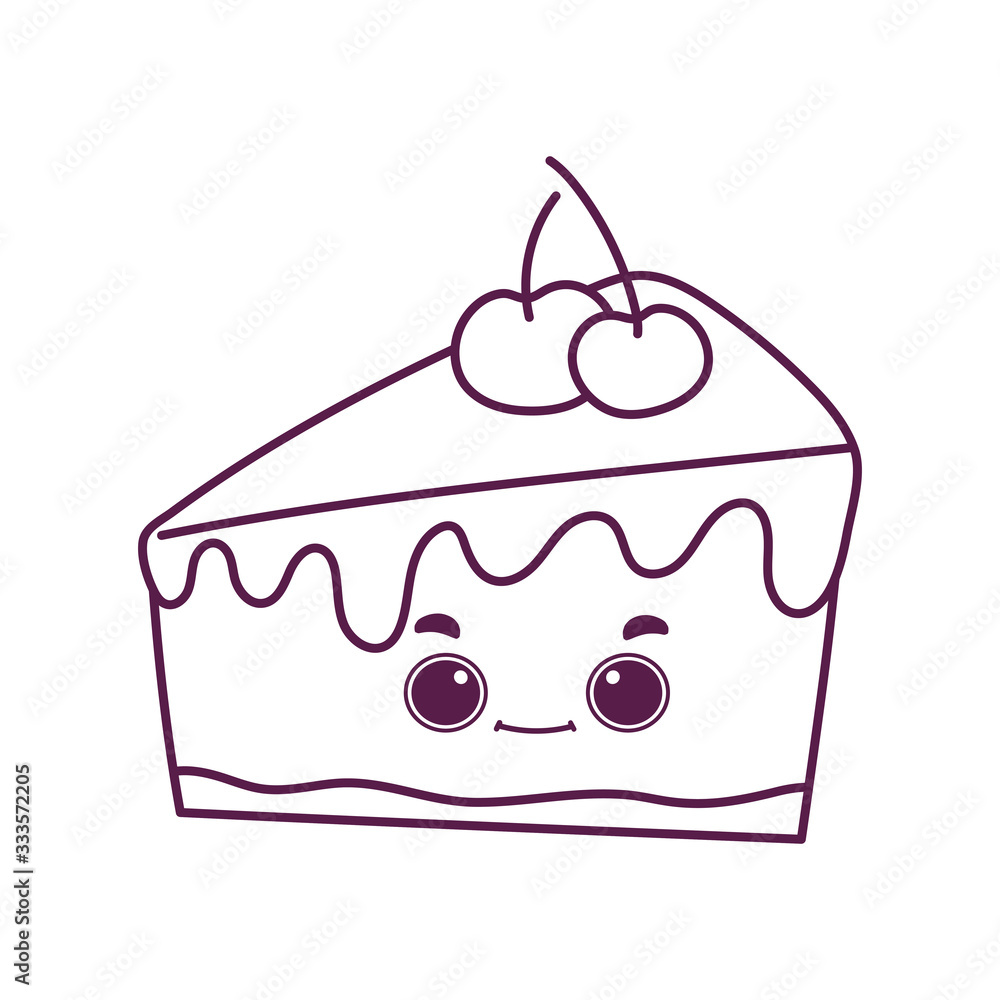 cute food piece cake with fruit sweet dessert kawaii cartoon isolated design line style cute food piece cake with fruit sweet dessert kawaii cartoon isolated design line style