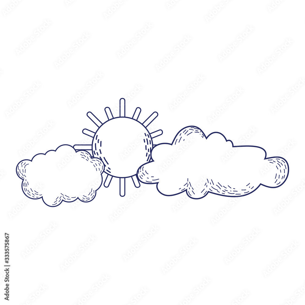 sun clouds sky weather cartoon isolated icon design line style sun clouds sky weather cartoon isolated icon design line style