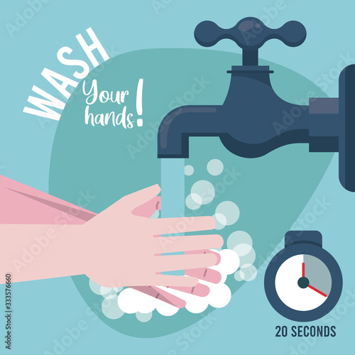 wash your hands campaign poster with water tap