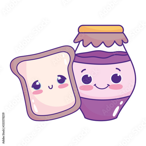 cute food bread and jam sweet dessert pastry cartoon isolated design