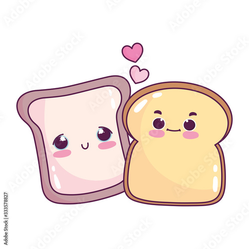 cute food white and whole wheat bread love sweet dessert pastry cartoon isolated design