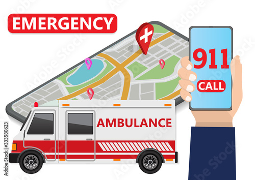 Ambulance service. 911 urgent hospital emergency call.