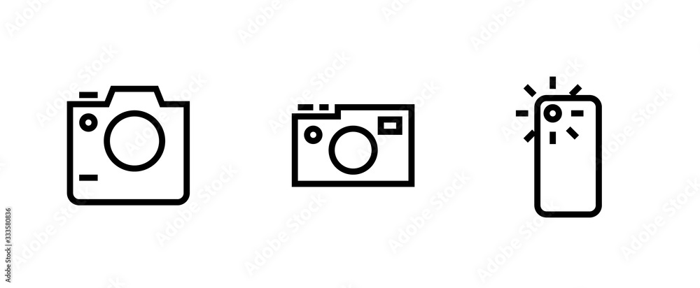 Set photo and video camera icon. SLR, Digital Pro and Telephone Camera sign. Editable Vector Outline.