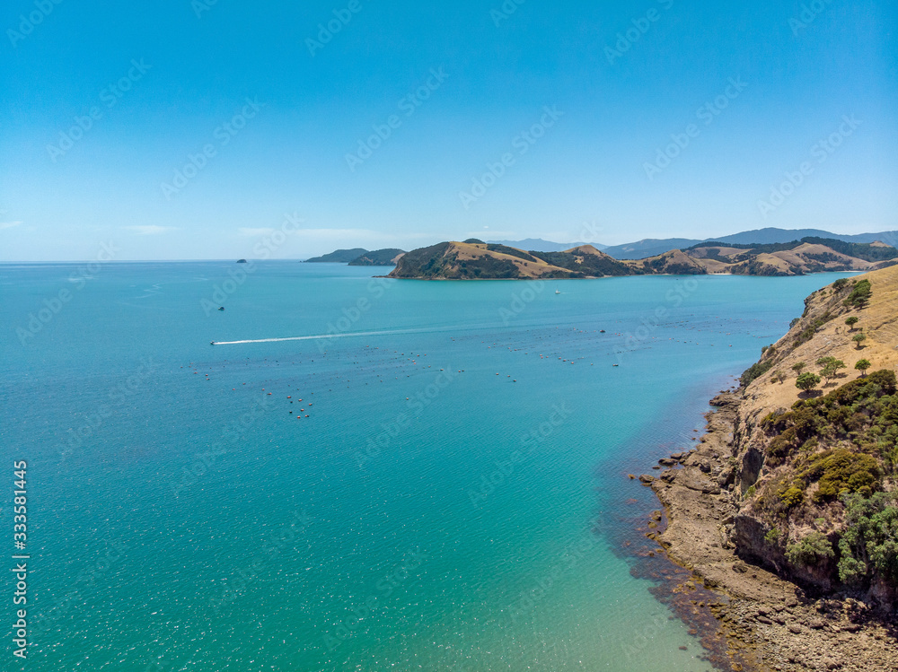 Beautiful drone photo of the Coromandel islands, Auckland New Zealand