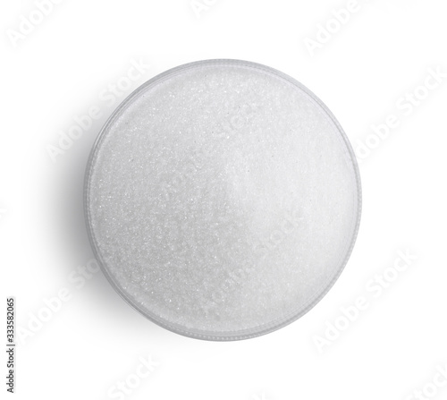 glass bowl sugar isolated on white background.