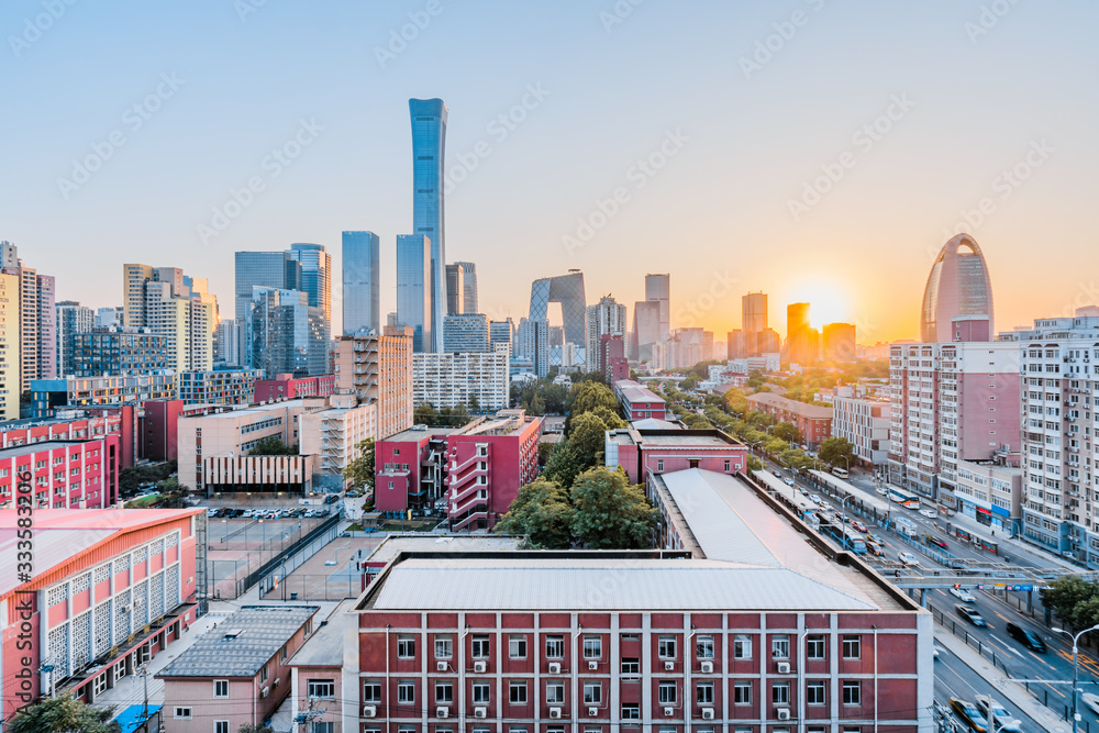 Dusk scenery of CBD complex in Beijing, China