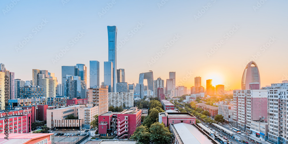 Fototapeta premium Dusk scenery of CBD complex in Beijing, China