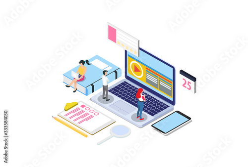 Modern Isometric Online education concept With Laptop, Suitable for Diagrams, Infographics, Game Asset, And Other Graphic Related Assets 