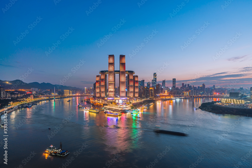 High angle view of Chaotianmen Wharf in Chongqing, China
