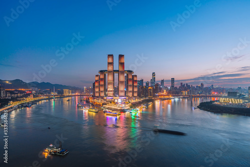 High angle view of Chaotianmen Wharf in Chongqing, China