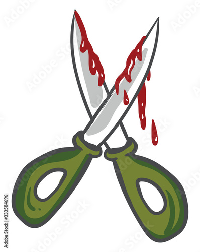 Bloody scissors, illustration, vector on white background