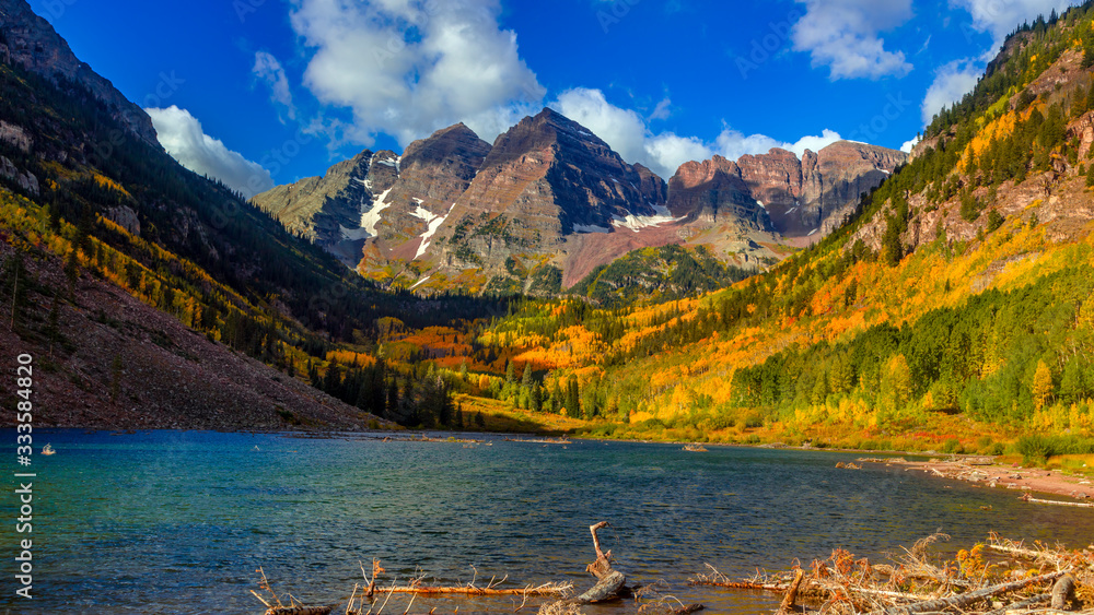 Scenic Maroon Bells landscape in autumn time near Aspen Colorado Scenic Maroon Bells landscape in autumn time near Aspen Colorado