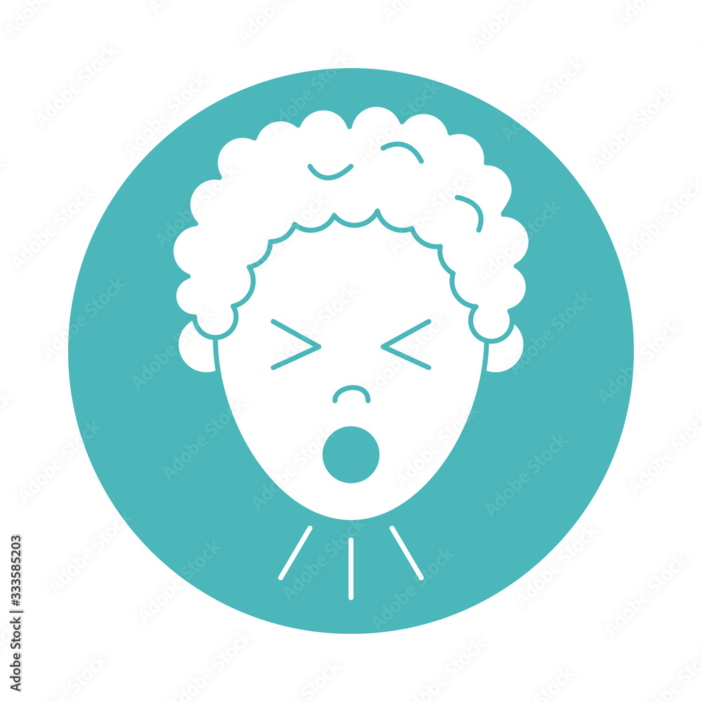 Fototapeta premium virus covid 19 pandemic boy coughing symptom block style icon