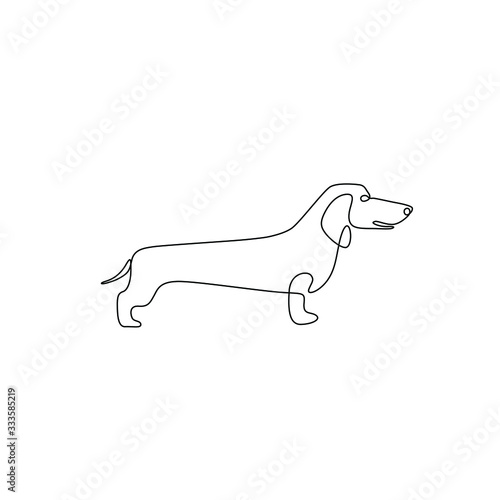Dachshund continuous line drawing, small tattoo, print for clothes and logo design, emblem or logo design, silhouette one single line on a white background, isolated vector illustration.