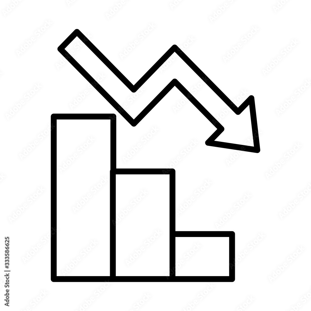 statistics bars with arrow down line style icon statistics bars with arrow down line style icon