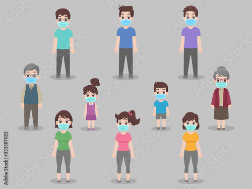 Social Distancing, People keeping distance for infection risk and disease, wearing a surgical protective Medical mask for prevent virus Covid-19. Health care concept.