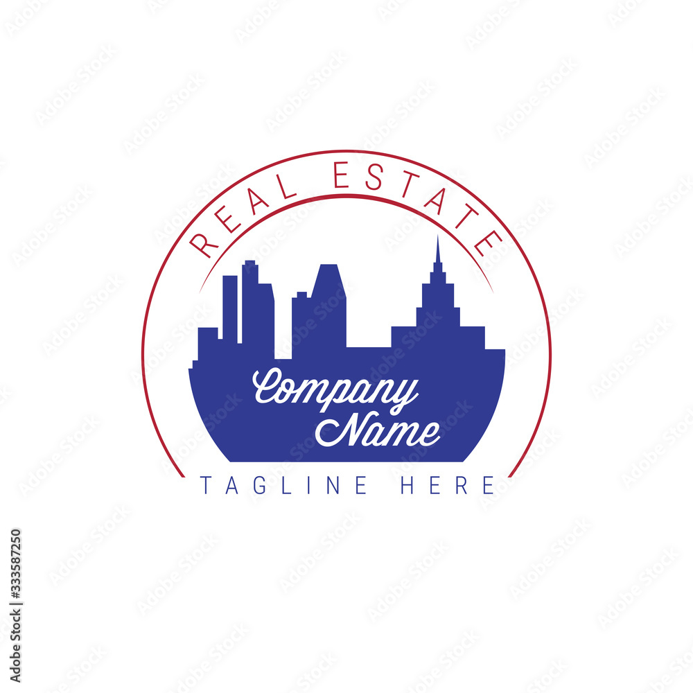 USA real estate company emblem idea. American flag colors