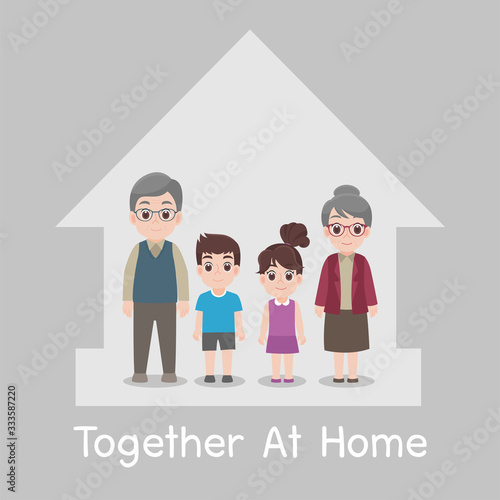 Family Stay home stay safe together at home, Social Distancing, People keeping distance for decrease infection risk and disease for prevent virus Covid-19.Corona virus. Health care concept.