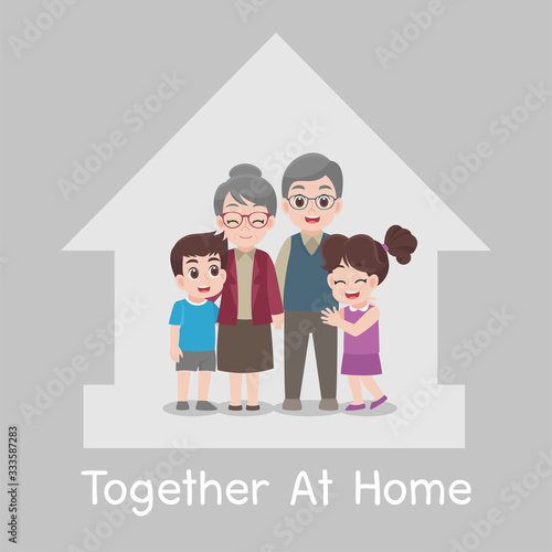 Family Stay home stay safe together at home, Social Distancing, People keeping distance for decrease infection risk and disease for prevent virus Covid-19.Corona virus. Health care concept.