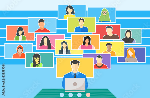 Remote Teaching Online College Class. Learn, Stay, Study or Work from Home WFH During Coronavirus COVID19 Pandemic Outbreak University School Course Closures. TV Teleconference Video Conference Screen