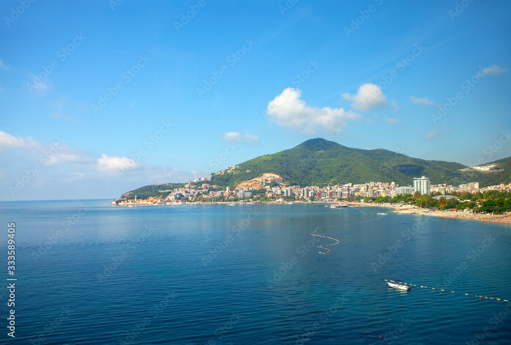 Montenegro coastal panorama of Budva town 