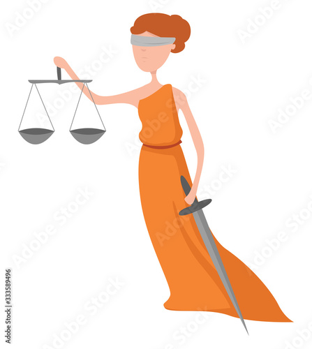 Themis with sword, illustration, vector on white background