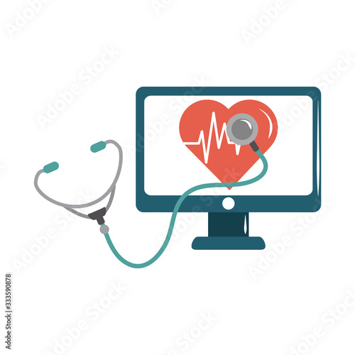 online doctor computer stethoscope heartbeat care flat style icon