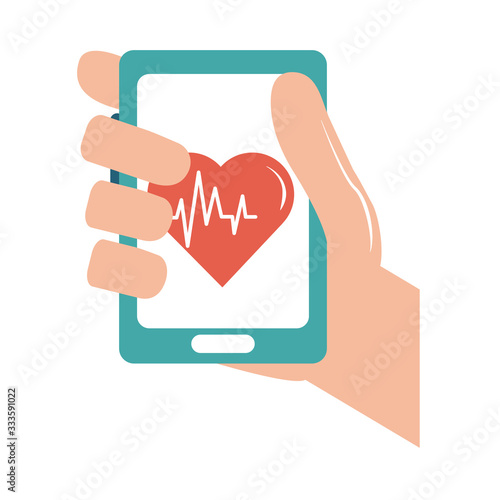 online doctor hand with smartphone heartbeat care flat style icon