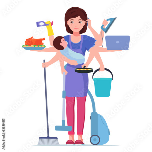 Busy mom. Mother doing housework