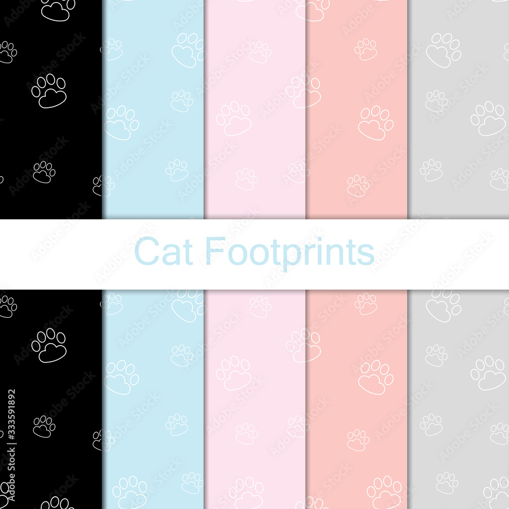 Seamless cat footprints pattern background, Vector cat paw many color, Hand drawn decorative element, Seamless backgrounds and wallpapers for fabric, packaging, Decorative print, Textile