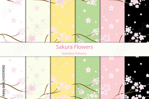 Seamless floral sakura pattern background, Vector cherry blossom and branch, Hand drawn decorative, Seamless backgrounds and wallpapers for fabric, packaging, Decorative print, Textile