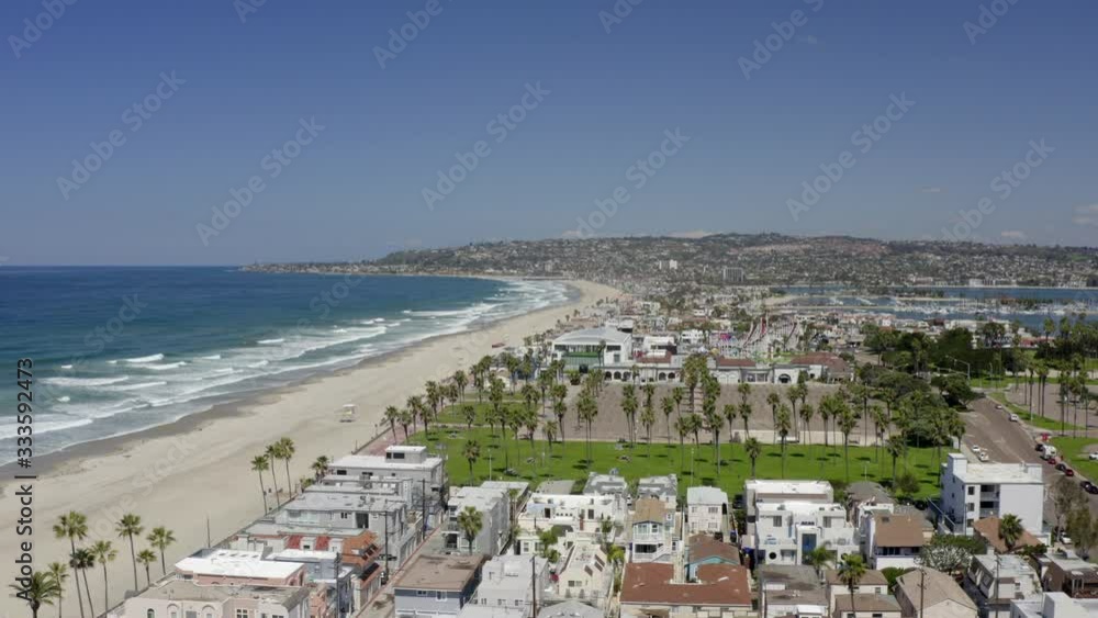 Aerial drone video of a completely empty Mission Beach due to the Coronavirus and Covid 19 Pandemic. San Diego, Ca, USA. Aerial drone video of a completely empty Mission Beach due to the Coronavirus and Covid 19 Pandemic. San Diego, Ca, USA.