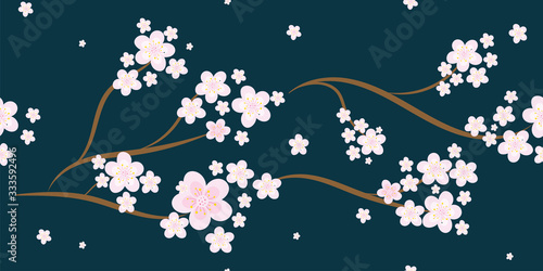 Seamless floral sakura pattern background, Vector cherry blossom and branch, Hand drawn decorative, Seamless backgrounds and wallpapers for fabric, packaging, Decorative print, Textile