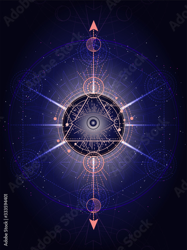 Vector illustration of Sacred geometry symbol on abstract background.