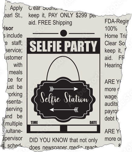 Fragment of classifieds newspaper Selfie Party