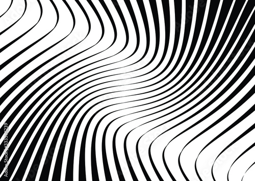 Abstract psychedelic stripes for digital wallpaper design. Line art pattern. Trendy texture. Monochrome design. Vector print template. Geometry curve lines pattern. Futuristic concept