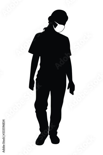 woman with mask silhouette vector