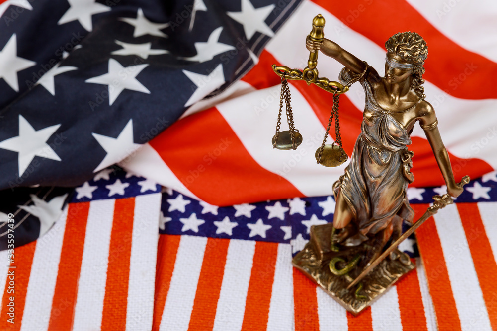 Statue of Lady Justice Scale On Usa Flag Stock Photo | Adobe Stock