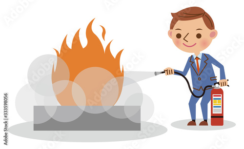 消火訓練を行うビジネスマン