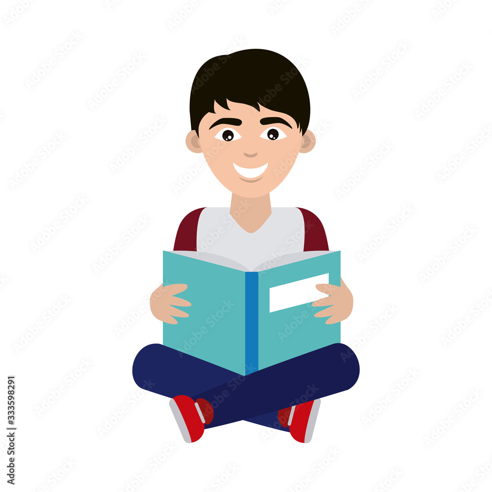teen with open book sitting reading home education flat style icon teen with open book sitting reading home education flat style icon