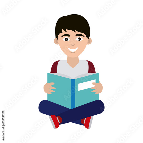 teen with open book sitting reading home education flat style icon