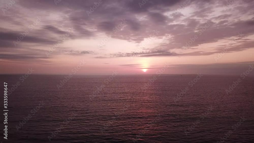 Sunset over the ocean areal view in Olon Ecuador.